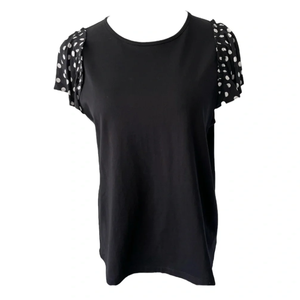 New! KATE SPADE Black Polka Dot Sleeve Top Size Large NWOT